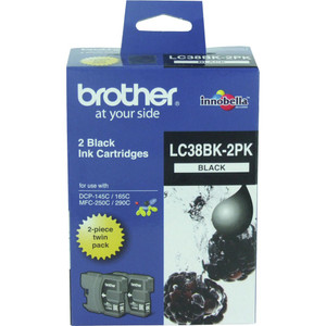 BROTHER LC38BK2PK ORIGINAL BLACK INK CARTRIDGE TWIN PACK Suits MFC 145C / 165C / 250C / 290C