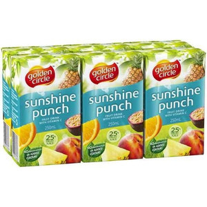 GOLDEN CIRCLE SUNSHINE PUNCH FRUIT DRINK Pack of 6 x 250ml Juice Boxes