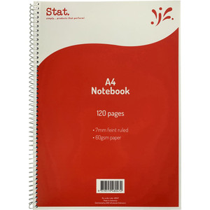 STAT NOTEBOOK A4 7MM RULED 60Gsm Red 120 Pages **