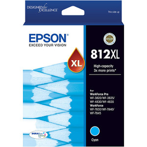 EPSON 812XL CYAN INK CARTRIDGE YIELD 1100 PAGES (EPSON WF3820, EPSON WF3825, EPSON WF4830, EPSON WF4835, EPSON WF7830, EPSON WF7840, EPSON WF7845)