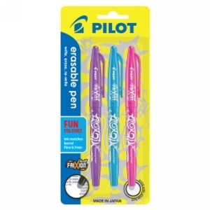 PEN PILOT 1.0MM FRIXION BALL MEDIUM FUN COLOURS PINK/VIOLET/LIGHT BLUE Pack of 3