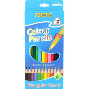 OSMER TRIANGULAR 12 COLOUR PENCILS WOOD CASE