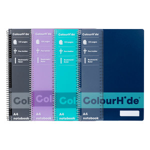 COLOURHIDE NOTEBOOK A4 120PG (Simple Colours) Pack of 4