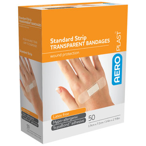 AEROPLAST Transparent Standard Strip 7.2 x 1.9cm Box/50