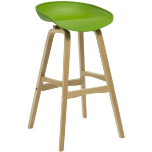 Virgo Bar Stool with Oak Timber Frame and Polypropylene Green Shell Seat