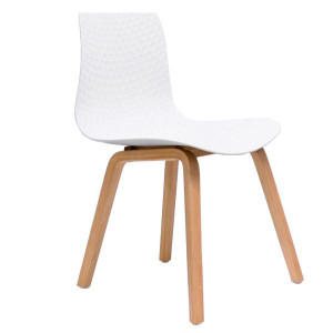 Lucid Meeting Visitor Chair White Patterned Poly Shell Light Oak Timber 4 Leg Base