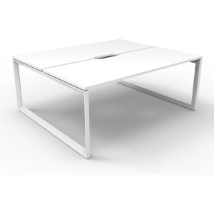 Deluxe Loop Workstation 2 Person No Screen 1500Wx750D White Top White Double Frame