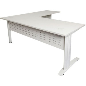 Rapid Span Desk with Return 1800Wx1800Wx700mmD 2 Piece White Top White Steel Frame