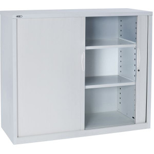 Go Steel Tambour Door Storage Cupboard Includes 2 Shelves 1016Hx900Wx473mmD White