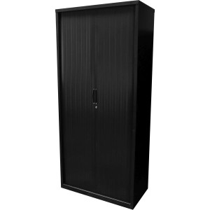 Go Steel Tambour Door Storage Cupboard Includes 5 Shelves 1981Hx900Wx473mmD Black