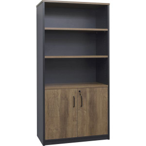 OM Premiere Half Door Cabinet 900W x 450D x 1800mmH Regal Walnut and Charcoal