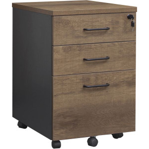 OM Premiere 3 Drawer Mobile Pedestal 468W x 510D x 685mmH Regal Walnut and Charcoal