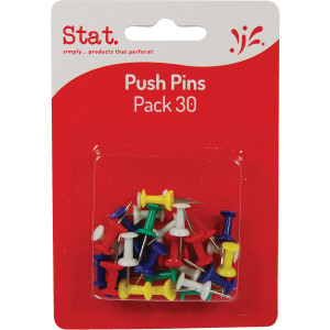 Stat Push Pins Pack of 30 Assorted Colours