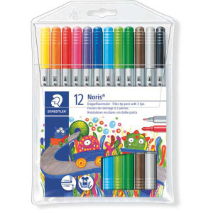 Staedtler 320 Noris Fibre-Tip Pens With 2 Tips - Wallet of 12 Assorted Colours