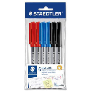 Staedtler Ballpoint Pen Stick 430 Medium - Polybag of 6 Assorted Colours