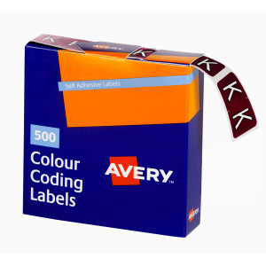 Avery Alphabet Coding Label K Side Tab 25x38mm Brown Pack of 500