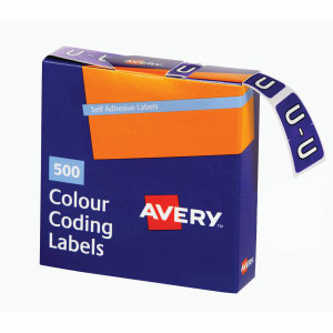 Avery Alphabet Coding Label U Side Tab 25x38mm Purple Pack of 500