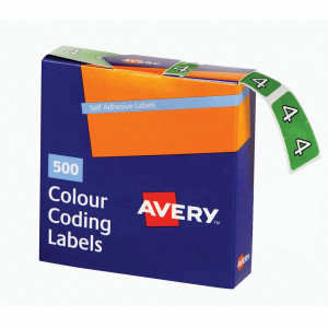 AVERY NUMERIC CODING LABEL 4 SIDE TAB 25X38MM L/GREEN (Pack of 500)
