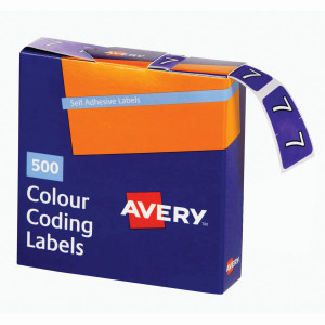AVERY NUMERIC CODING LABEL 7 SIDE TAB 25X38MM PURPLE BOX (Pack of 500)