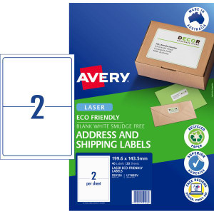 Avery Eco Friendly Labels Laser Printer White 199.6x4mm 2UP 40 Labels