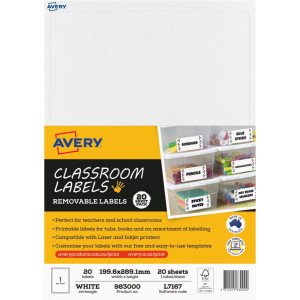 Avery Classroom Labels Laser Printer 199.6 x 289.1 mm White 20 Labels, 20 Sheets