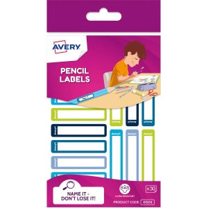 Avery Kids Pencil Labels 30 Assorted Labels Ultra-Resistant 52 x 12 mm