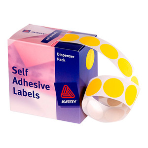 AVERY DISPENSER LABELS Circles DMC24Y 24mm Yellow, Pk500