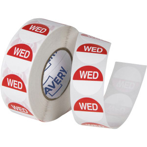 WEDNESDAY ROUND LABELS RED 24MM 1000/ROLL