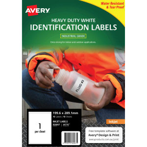 Avery Durable Heavy Duty Injet Labels White J8167 199.6x289.1mm 1UP 10 Labels