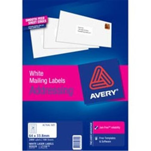 AVERY L7159 SMOOTH FEED LABEL LASER 24L/SHT ADDRESS 64X33.8MM BOX 100 SHEETS (2400)