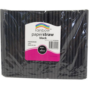 Rainbow 8mm Paper Straws Black Pack of 250