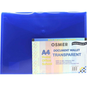 Plastic Document Wallet A4 Assorted Colours (Each)