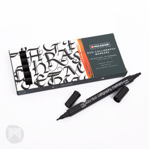 MICADOR DUO CALLIGRAPHY MARKERS - BLACK, PACK 6