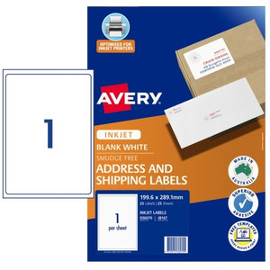 AVERY 936020 J8167 SHIPPING LABEL INKJET 1UP PACK 25