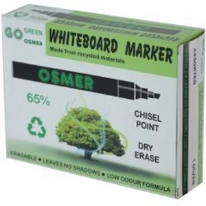 OSMER CHISEL TIP WHITEBOARD MARKERS DOZEN - ASSORTED 4 COLOURS (Pack of 12)