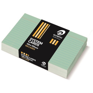 SYSTEM CARD 100 X 150MM RULED OLYMPIC 28989 GREEN PACK 100
