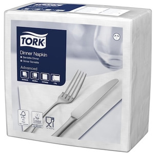 Tork Edge Emboss White Dinner Napkin Large 2 Ply Quarterfold, Pack of 150