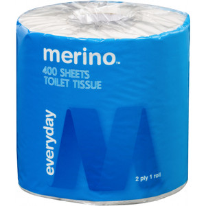 MERINO EVERYDAY TOILET PAPER INDIVIDUALLY WRAPPED 2 Ply 400 Sheet, Carton of 48 *** See also GP-TPE400 ***