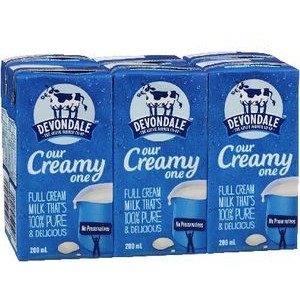 DEVONDALE 100% PURE FULL CREAM LONG LIFE MILK 6X200ML