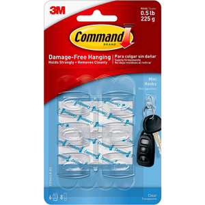 COMMAND HOOKS MINI 225g CLEAR 17006CLR PKT OF 6