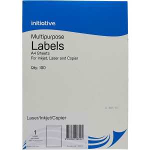 INITIATIVE MULTIPURPOSE LABELS 1UP 199.6 X 289.1MM PACK 100