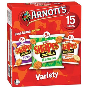 Arnotts Shapes Snacks Variety MP Box 375g 15 Packs