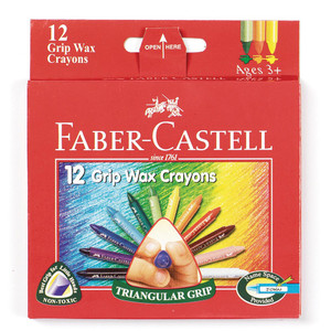FABER-CASTELL GRIP TRIANGULAR WAX CRAYON 12 Assorted Colours
