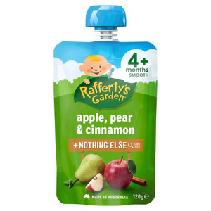 RAFFERTYS 4 MONTHS+ APPLE PEAR AND CINNAMON BABY FOOD 120GM