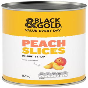 BLACK & GOLD PEACH SLICES IN LIGHT SYRUP 825GM