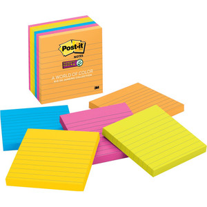 POST-IT 675-6SSUC SUPER STICKY Ultra Colour Lined 98x98 Asstd Pk6