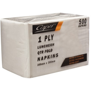 Napkins 1 Ply Quarter Fold White Luncheon 300mm x 300mm Carton of 3000