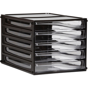 ESSELTE FILING DRAWERS 5 Clear Drawers Black Shell 49775