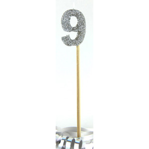 Alpen Candle Long Stick Glitter No. 9 Silver