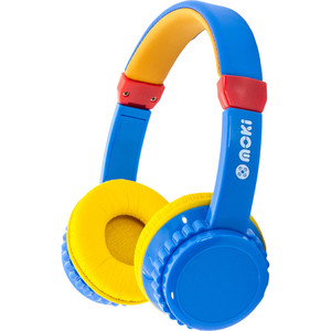 Moki Play Safe Volume Limited Bluetooth Headphones Blue and Yellow